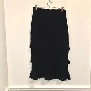 NWT Abercrombie & Fitch Black Smocked Midi Skirt Size Large